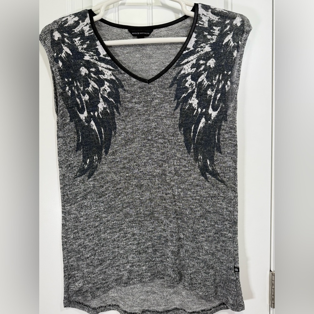 Rock & Republic Women’s Gray Angel Wing Sleeveless Knit Sweater Top Size M